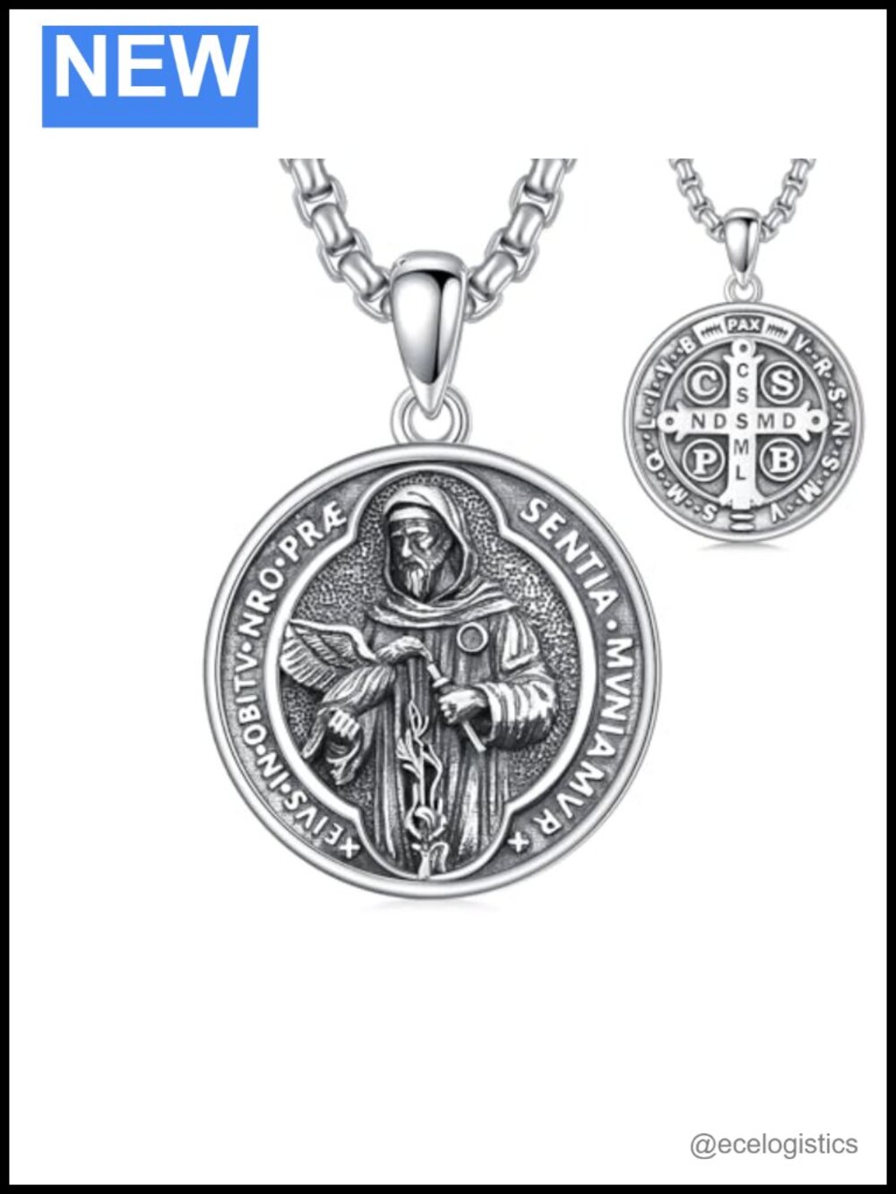 Saint Benedict Sterling Silver Amulet Pendant Necklace